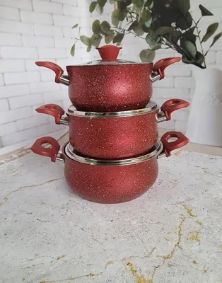 Produktbild von OMS Topfset 6-teilig, Aluminium/Granit, rot