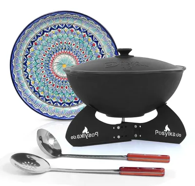 Produktbild von Kasan aus Gusseisen, Aluminiumdeckel, flacher Boden, Ø 42,5 cm, 12 l + Untersetzer + Lagan Ø 37 cm + Küchenzubehör