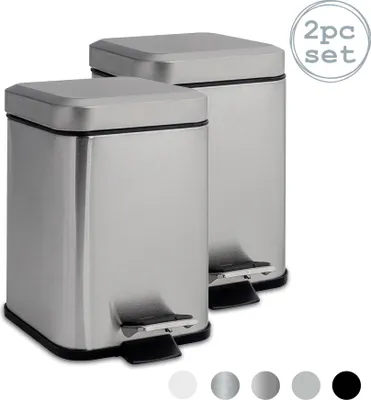 Produktbild von Harbor Housewares Quadratische Badezimmer-Treteimer – 3 Liter – gebürstetes Metall – 2er-Pack