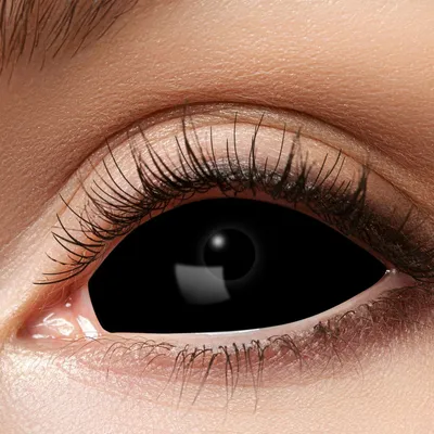 Schwarze Kontaktlinsen Sclera für das ganze Auge 6 Monate haltbar ohne Sehstärke Hexe Zombie Halloween-Zubehör Fasching Karneval Mottoparty