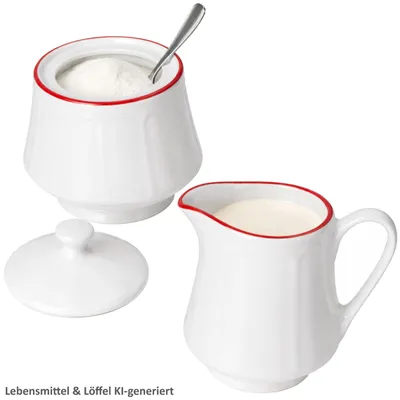 Immagine prodotto di Set da 2 pezzi Hedda: brocca per il latte e zuccheriera, porcellana, bianco e rosso, con beccuccio