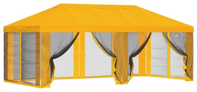 Image de vidaXL Tente de jardin avec toit et parois latérales, jaune, 600,5 x 300,5 cm, polyester