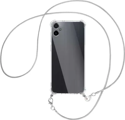 Produktbild von Handykette Backcover-Schutzhülle mit Band (Metall silberfarben) für Samsung Galaxy A05 (SM-A055) - silberfarbene Snake-Kette