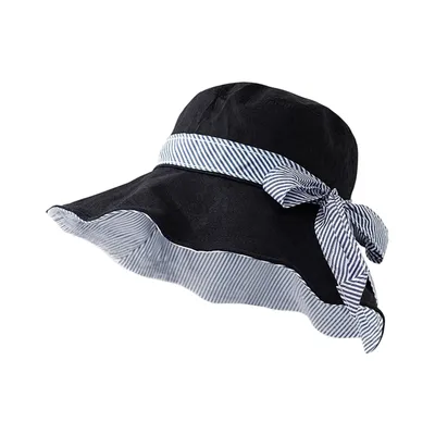Produktbild von UPF50+ Sonnenhut Damen, Atmungsaktive Faltbar Fischerhüte, Sommerhüte mit Bogen, Klettverschluss Verstellbar, Schwarz
