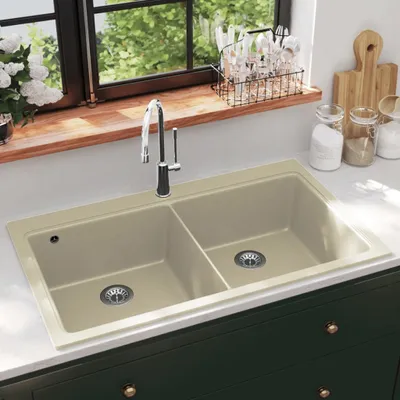 Obrázek produktu pro The Living Store Žulový dřez s dvojitou miskou béžový