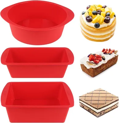 Produktbild von Set mit 3 Silikon-Backformen für Kuchen, Brot und Quiche