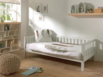 Produktbild von Vipack - Kojen Bett Fritz mit Sprossenumrandung u. Rolllattenrost, Liegefläche 90 x 200, Ausf. Weiß lackiert