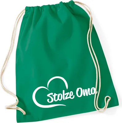 Produktbild von Huuraa Turnbeutel Stolze Oma Herz 12 Liter Kelly Green Baumwolle Rucksack Geschenkidee