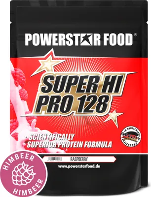 Produktbild von Powerstar SUPER HI PRO 128 | Mehrkomponenten Protein-Pulver 1kg | Höchste Biologische Wertigkeit | Protein-Shake zum Muskelaufbau | Raspberry