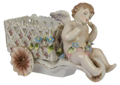 Produktbild von Porzellan Cherub Engel Wagen Replikat Retro Design Dekoration