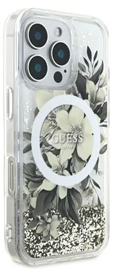 Produktbild von Guess GUHMP16XLFMWTE iPhone 16 Pro Max 6.9" beige hardcase Liquid Glitter Flower MagSafe Schutzhülle