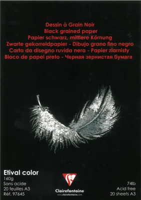 Produktbild von Clairefontaine 5x Zeichenblock kopfseitig geleimt DIN A3 20 Blatt Schwarz 97645C