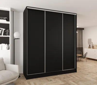Produktbild von Schwebetürenschrank 3-türig 170x250x58 cm schwarz – Moderner Kleiderschrank für Schlafzimmer und Flur, großer Kleiderschrank mit Schiebetüren