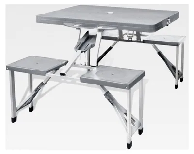 Produktbild von Klappbarer Campingtisch mit 4 Hockern aus Aluminium, extra leicht, grau