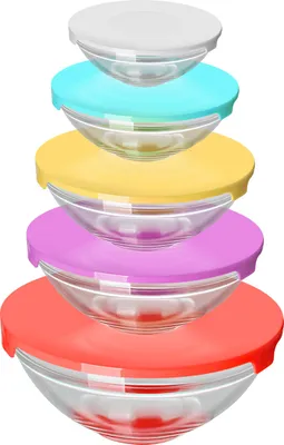 Productafbeelding van Cheffinger, set van 5 glazen voedselcontainers met plastic deksels, transparant