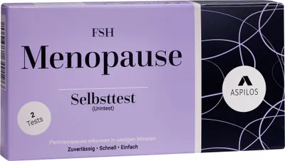 A product box for a menopause self-test kit.