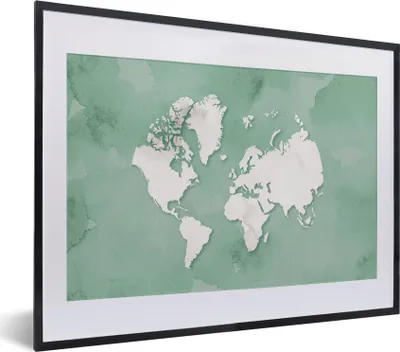 Produktbild von MuchoWow® MuchoWow® Gerahmtes Poster Weltkarte - Grün - Aquarell 40x30 cm - Poster mit zchwarzem Bilderrahmen - Bilderrahmen - Poster im Rahmen