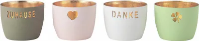 Produktbild von Gift Company Windlicht Madras Pastell XS , 4er Set, Teelichthalter, Kerzenhalter, Eisen, Weiß / Sandstone / Pastellrosa / Pastellgrün, H 4.5 cm, 1161002020