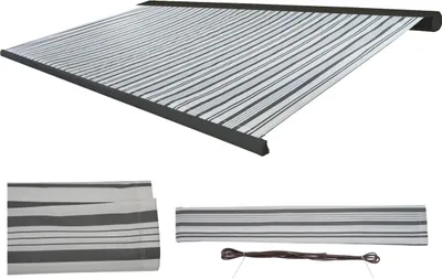 Zdjęcie produktu dla Wymienne poszycie do markizy T124, pełna kaseta Wymienne poszycie przeciwsłoneczne 5x3m ~ Poliester szaro-biały