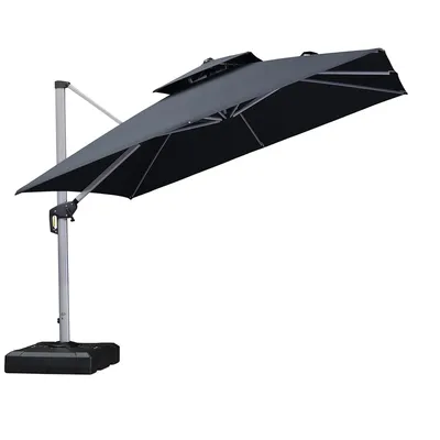 Produktbild von PURPLE LEAF Sonnenschirm 300 x 300 cm Ampelschirm Quadratischer Außenbereich Alu Doppelsonnenschirm 360° Rotation, Sonnenschutz UV50+, Grau