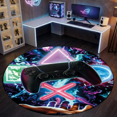 Image de Tapis de jeu orné de symboles aux couleurs néon vives, de la taille d'une manette – 200 cm de diamètre