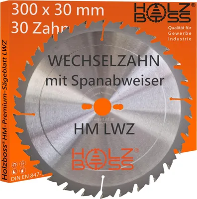Produktbild von Holzboss ® HM-Sägeblatt 300 x 30 mm LWZ 30 x Zahn mit Spanabweiser und Rückschlagarm Wechselzahn WZ Kreissägeblatt Profisägeblatt 300x30 Längsschnitte