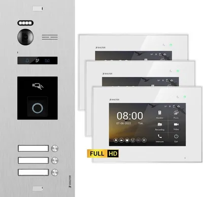 Produktbild von BALTER EVO HD Silber RFID/Fingerprint 3x7" Weiß Video Türsprechanlage Set 3 Familienhaus