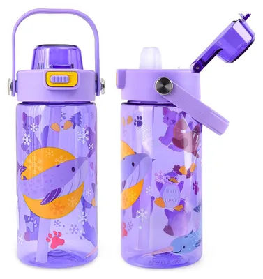 Obrázek produktu pro Omgoods – Láhev na pití pro děti s brčkem, bez obsahu BPA, objem 600 ml, vhodná pro děti od 3 let a pro rodiče