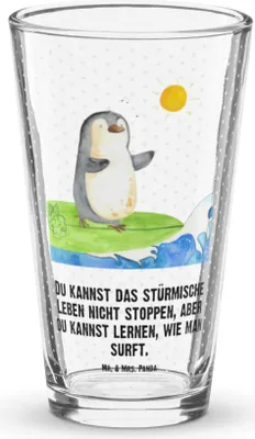 Produktbild von Mr. & Mrs. Panda Cocktailglas Pinguin Surfer - Transparent - Geschenk, Trinkglas, Portugal, Optimistisch, Motiviert, Urlaub, Bierglas, Longdrinkglas, Tumbler, Glas