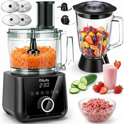 Produktbild von Küchenmaschine Mixer Kombination, 2,5L Zerkleinerer für Fleisch, Gemüse Teig, 2L Standmixer mit Glasbehälter, 11 Geschwindigkeitsstufen&Pulsfunktion
