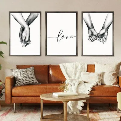 Produktbild von Unyqoos® 3er-Poster-Set – moderne schwarz-weiße Handlinien auf glänzendem Canvas, hochauflösender Druck, wasserfest, ohne Rahmen, stilvolle Wanddekoration
