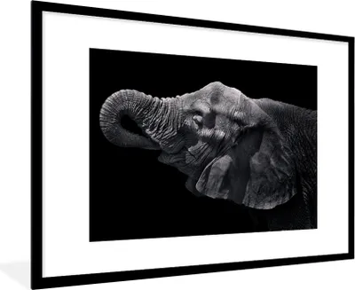Produktbild von MuchoWow® MuchoWow® Gerahmtes Poster Elefant - Tiere - Schwarz - Natur 90x60 cm - Poster mit zchwarzem Bilderrahmen - Wanddekoration - Fotos