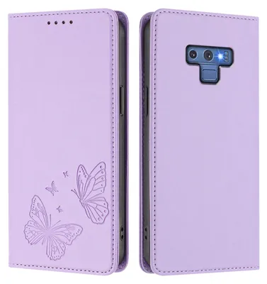 Image de Étui en cuir pour Samsung Galaxy Note 9, motif papillon en relief, étui portefeuille à rabat avec support, violet clair