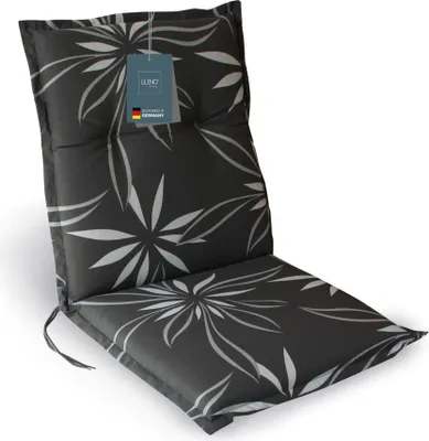 Produktbild von LILENO HOME Gartenstuhl Auflagen als [1er Set - Niedriglehner] in Blume Anthrazit-Weiß - bequeme Liegen als Sitzauflagen für Gartenmöbel - Stuhlkissen für Gartenstühle und Klappstühle