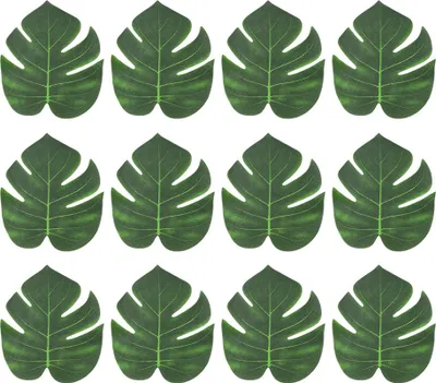 Produktbild von 12 Stück künstliche tropische Palmblätter, Simulation grün, DIY-Girlanden-Zubehör (12 Stück)