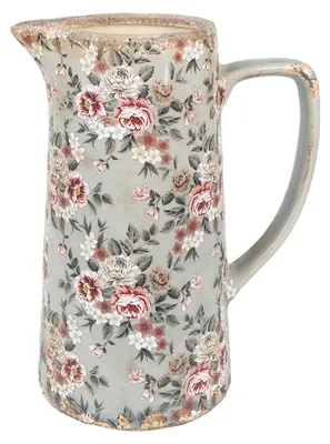 Productafbeelding van Clayre & Eef Decoratieve kan 21x14x26 cm, grijs, keramiek, bloemenmotief