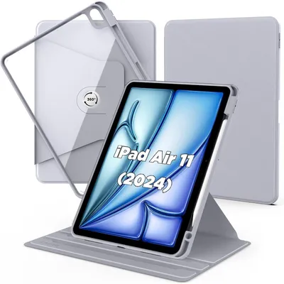 Image de Coque de protection pour iPad Air M3/M2 11 pouces, avec support pour stylet, rotative à 360°, antichoc, transparente, gris clair