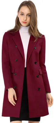 Zdjęcie produktu dla Allegra K, damski płaszcz zimowy, elegancki, z falującym kołnierzykiem, dwurzędowy trencz, rozmiar B