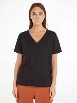 Produktbild von Calvin Klein Damen T-Shirt V-Ausschnitt aus Baumwolle Schwarz