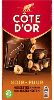 Obrázek produktu pro Côte d'Or Bloc Puur Hazel Notes 180 g – Hořká čokoláda s celými lískovými oříšky