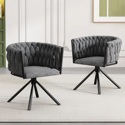 Immagine prodotto di sedia da pranzo okwish (set di 2)sedia imbottita con braccioli e gambe in acciaio, sedia da soggiorno girevole a 360° Per soggiorno, sala da pranzo, camera da letto, grigio