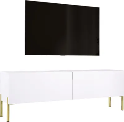 Obrázek produktu pro TV ÚLOŽNÝ STOJAN : matně bílý se zlatými nožičkami, 140 x 52 x 32 cm