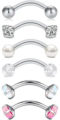 Immagine prodotto di Kit per piercing delle sopracciglia, 6 pezzi, 16G, 8mm, acciaio chirurgico con perla a forma di diamante, colore argento
