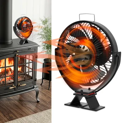 Obrázok produktu pre ISOISL Ventilátor do krbu, 6 lopatiek, nastaviteľný pod uhlom, s ochrannou mriežkou, ventilátor poháňaný teplom, bez potreby elektrickej energie, určený pre drevené pece