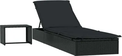Image de vidaXL Bain de soleil 1 pièce avec table noir Poly rotin