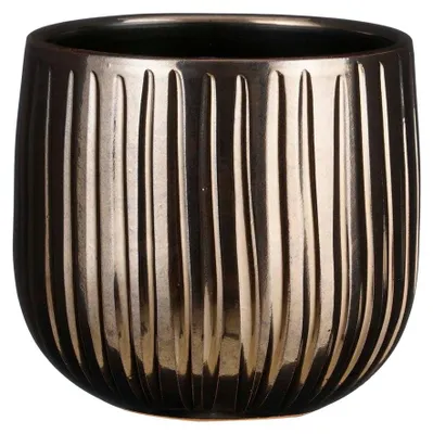 Produktbild von Mica Decorations Pflanzentopf - Keramik - weis glanzend / gerippt - D18 x H16 cm - Blumentopf Pablo
