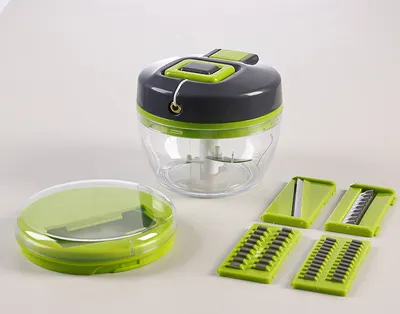 Produktbild von Zwiebelschneider mit 4 Wellenklingen, 1 Ersatzdeckel mit Kordelzug Zwiebel Zerkleinerer, Zerkleinerer Manuell Multifunktionaler Zerkleinerer, Gemüseschneider Obstmixer Zwiebelhacker