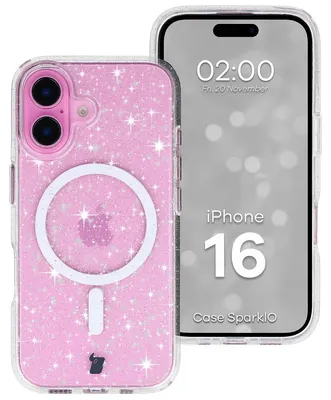 Produktbild von Glitzer Hülle mit Magnetring für iPhone 16, Bizon Case SparklO, Transparent mit Glitzer