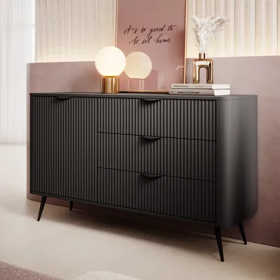 Image de AX LIVING Buffet moderne à tiroirs noir Vespasia 138T3S 138,2 cm