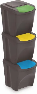 Produktbild von Famanu Abfalltrennsystem Stapelbar - Set von 3 Mülltonnen mit Deckel - 25 Liter - Antrazit